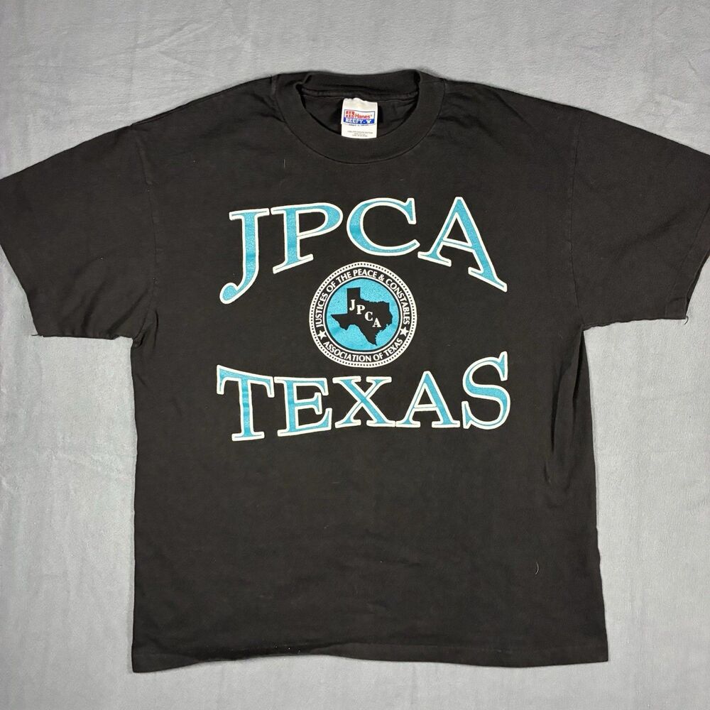 Vintage 90 JPCA Texas T Shirt L Black Justices Of The Peace Constables Turquoise